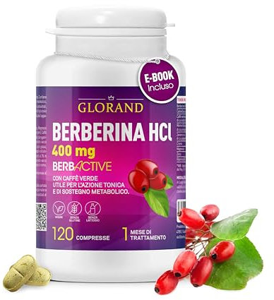 GLORAND Berberina 5 in 1, 120 Cps Vegane Con Cannella, Caffè Verde, Momordica, Zenzero, Cromo, Per Il Controllo Della Glicemia E Del Diabete, Integratore Metabolico E Tonico
