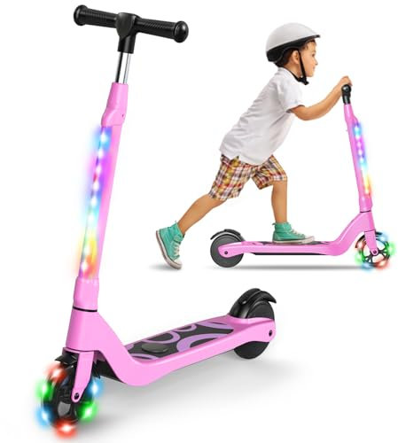 SISIGAD - Patinete eléctrico Infantil de 6 a 8 – 10 – 12 años con luz LED Colorida y 3 Alturas Ajustables, Scooter eléctrico para niños, Carga máxima 70 kg, Velocidad máxima 10 km/h