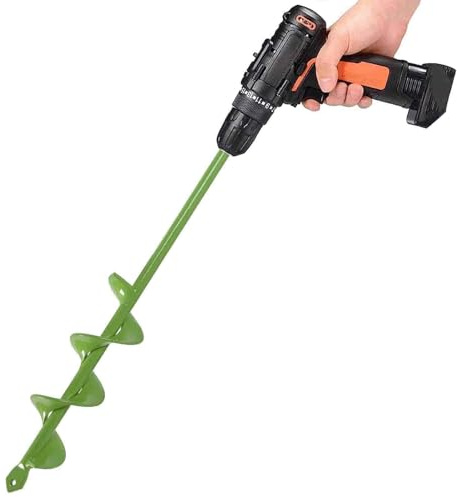 SYITCUN - Punta elicoidale da giardino 4 x 42 cm per trapano - Verde - Per avvitatore senza fili - Utensile per scavare per piantare