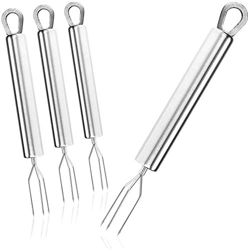 GHPKOTW 2X Fourchette À Pommes De Terre En Robe Des Champs Avec 3 Dents, En Acier Inoxydable 430, Réutilisable Comme Pique À Maïs, Aide À L'Épluchage (Acier Inoxydable)