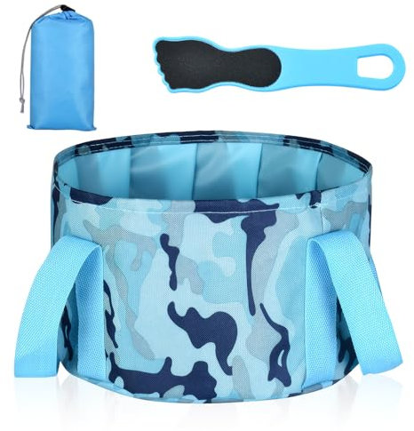 Foldable Foot Bath Spa Bowl,15l Collapsible Foot Bath,Collapsible Foot Soaking Tub,Foot Soak Bowl,Suitable for Travel,Camping,Washing,Fishing(Camouflage Blue) with 1 Foot File
