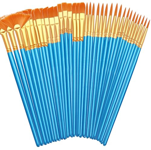 XiaoLidm 36 Stück Pinsel Set, Pinselset Acrylfarben mit Holzgriffen, Feine Pinsel Acrylfarbe in 12 Größen, Nylonhaarpinsel für Gesicht Felsen Leinwand, Gemälde Liebhaber zum Basteln (Blau)