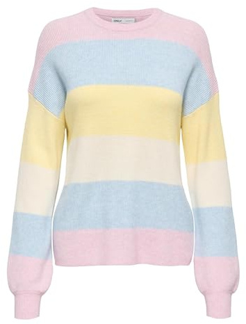 ONLY Onlatia L/S randig tröja KNT Noos, Ljusrosa, L