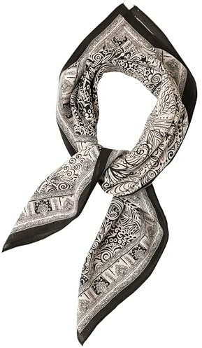 Prettystern 65cm Seta Da Collo Foulard in seta per donna leggera per estate e primavera Paisley bianco e nero KS13