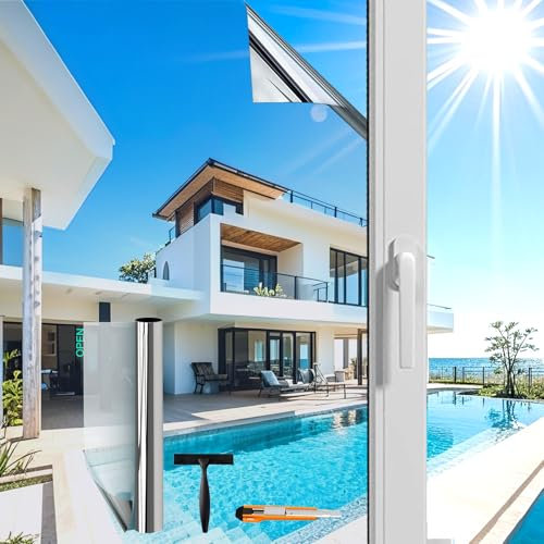 wonderffolie One Way Window Film 44.5x200cm Reflective Mirror Window Film Privacy Film for Glass Windows Anti UV Window Tint Sun Blocker, UV Glass Sticker Heat Reflector for Home and Office Silver