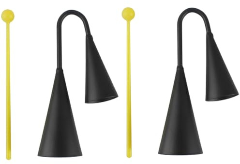 ORFOFE 2 set Campanacci in Metallo Nero Opaco con Battente Strumento Percussione per Doppio Orecchio Campanaccio Sicuro e Resistente per Giochi e Allenamento all Aperto