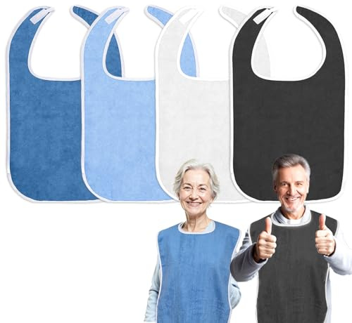 4 Pièces Bavoir Adulte,Bavoirs pour Personnes Âgées et Réutilisables Lavables,75 cm X 45 cm Bavoirs pour Adultes, Bavoir Adulte Homme et Femmes,Handicapés Femmes et Hommes Vêtements Protecteurs