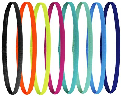 Lot de 8 bandeaux de sport - Pour le sport et les garçons - Élastiques - Bandeau de sport - Bandeau fin antidérapant - Bandeau élastique antidérapant - Pour femme et enfant