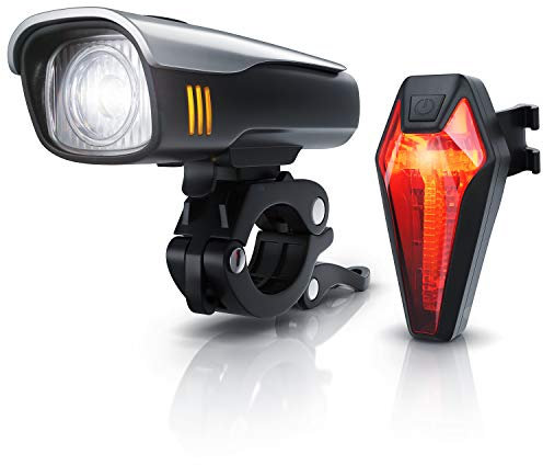 LED Akku Fahrradbeleuchtung Set StVZO - Fahrradlampen-Set - Vorderlicht und Rücklicht - zugelassen nach StVZO - Schnellbefestigung - Befestigungs-Clip - Fahrradlicht Fahrradlampe Fahrradleuchte