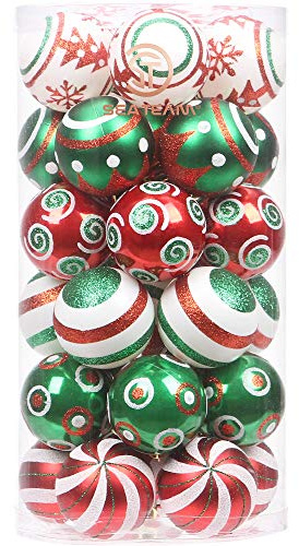 Sea Team Set Palla di Natale 60mm/2.36 Ornamento Raffinato Adattano a Tema di Colore a Contrasto con Pittura & Albero Natale Scintillante—30pcs