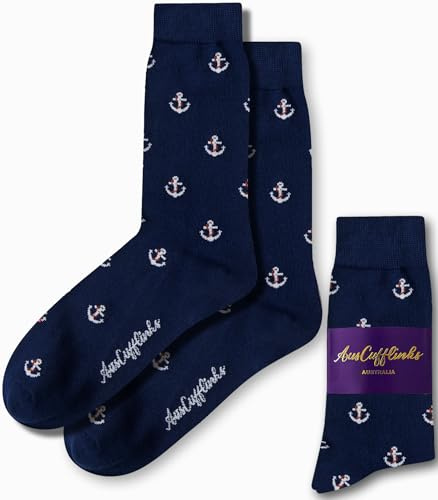 AUSCUFFLINKS Sailor Anchor Socks for Him | Sailing Yacht Race Sock | Boat Boating Sail Prezzie for Him | Yachting | Work Socks for Him | Bday Present for Guys (Sailor Anchor)