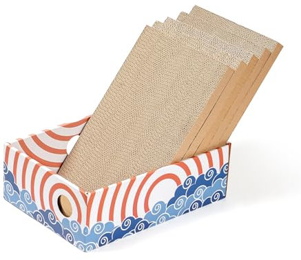 Conlun 5-Pack Cat Scratching Boards with Box, Large Reversible Double-Sided Cardboard Scratch Pad, Interactive Holes & Mess-Free for Indoor Cats, Furniture Protector from kitty Claws (Large, Red)