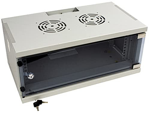 kenable FLAT PACK Väggmonterat dataskabinett glasdörr för 19 tum rack 4U 300 mm grå