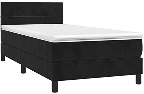 vidaXL Boxspringbett mit Matratze LED Polsterbett Bett Einzelbett Bettrahmen Bettgestell Lattenrost Schlafzimmerbett Hotelbett Schwarz 100x200cm Samt