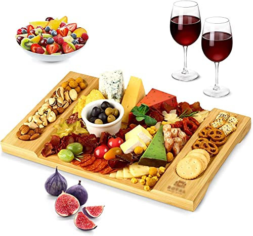THREMA Plateau De Plateau De Fromage De Viande De Vin, Plateau De Charcuterie De 15,5 Pouces Et Accessoires De Service, Grand Et Épais Et Garde Vos Couteaux Tranchants, Cadeau pour Un Anniversaire