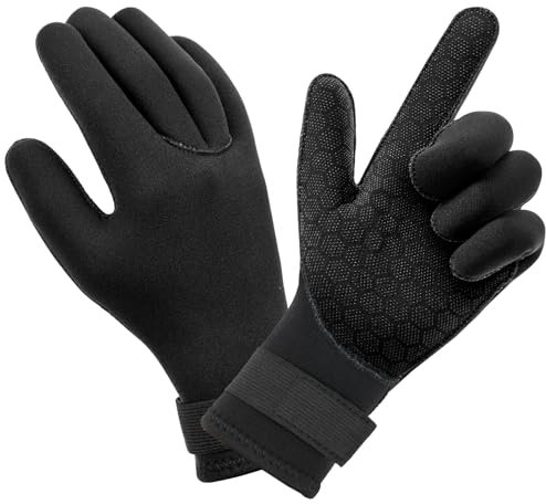 AUAUY Neopren Tauchhandschuhe, 3mm Warm und Flexibel, Schwimmhandschuhe Mit Anti-Rutsch Partikeln, Erwachsene Fünf-Finger für Open Water Swimming Surfing Tauchen (A-S)