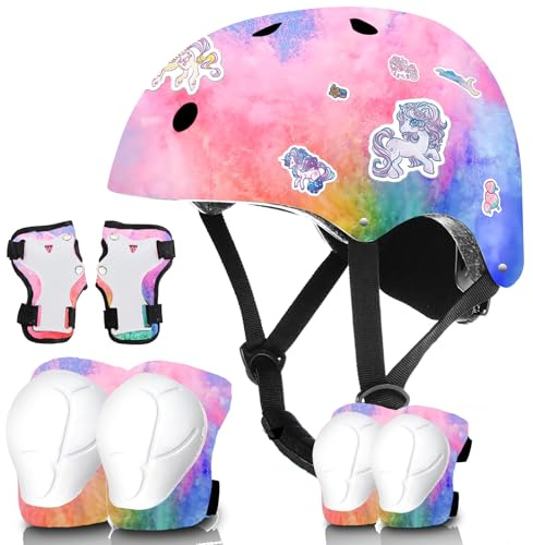 Kids Bike Helmet and Pad Set for Girls Boys Ages 2-3-5-8-14, Adjustable Toddler Youth Helmet with Knee & Elbow Pads for Bicycle, Skating, Scooter - Multiple Bright Color Options