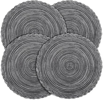 Fanquare Salvamanteles Redondos Set de 4 Trenzados Resistentes al Calor para Mesa de Cocina 38cm Gris Lavable