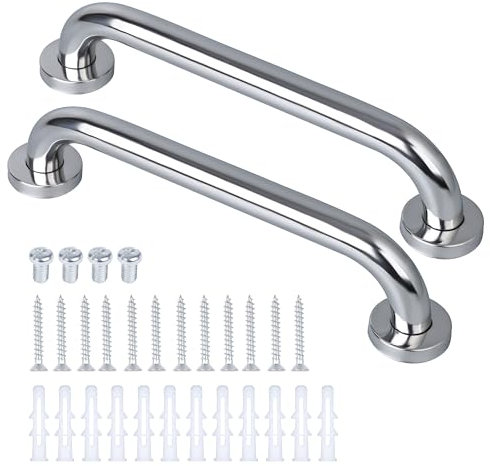 Belle Vous Lot de 2 Barres d’Appui en Acier Inoxydable - Barre d’Appui pour la Salle de Bain - Poignée de Maintien Inox 33 cm - Douche - Baignoire - WC - Escaliers