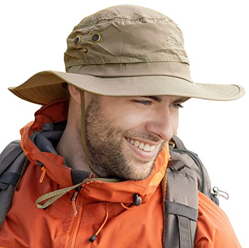 TOP-EX Großer Sonnenhut Herren Breiter Krempe UV-Schutz - Safari, Wander, Tropen für Sommer Outdoor-Aktivitäten, Wasserdicht & Winddicht - Ideal zum Wandern, Angeln, Spazieren, Segeln Khaki M/L
