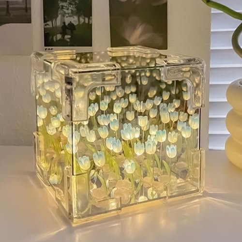 Lampada Tulipani,Lampada a Tulipani LED,Luce Notturna Fai Da Te a Forma Di Tulipano,Luce Notturna a Specchio a Forma di Tulipano per Camera da letto,Soggiorno,Desktop,Decorazione Della Casa (Blu)
