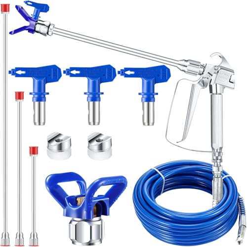TOOSOAR Kit Aerografo Professionale, Pistola per Verniciare, con Tubo Flessibile Airless, Prolunga Ugello Airless e Ugello di Spruzzo