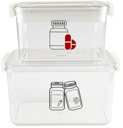 Xbopetda First Aid Box Empty and Vitamin Bottle Organizer Set, Clear Plastic Medical Box with Snap-Off Lid & Handle for Supplements Medicine Storage