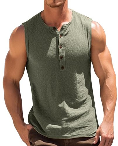 Men's Tank Top, White and Black, Undershirt, Men's Lapels, Sleeveless, Henley Shirt with Button Placket, Sports Underarm Shirts, Sleeveless, Breathable, Short Sleeve Top, Fitness Basic T-Shirt, Muscle