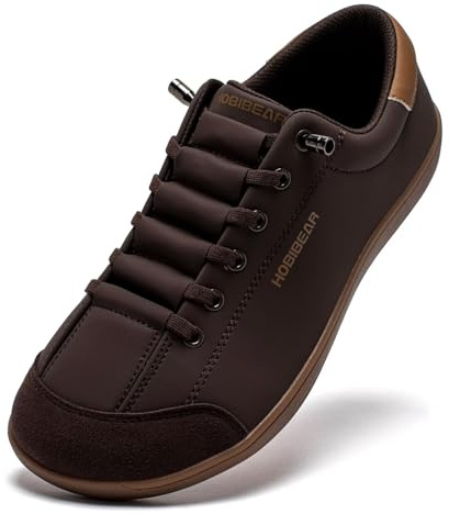 HOBIBEAR Leather Barefoot Shoes Lightweight Wide Toe Box Zero Drop Slip-on Shoes for Men (W-Dark Brown,Men 12)