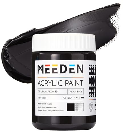 MEEDEN Mars Black Acrylic Paint: 300ml/ 10oz Heavy Body Black Paint Jar - Thick Art Paints for Professional Artists Painting on Canvas