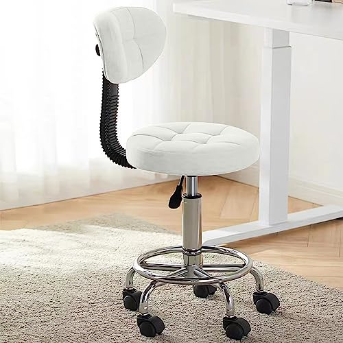 XUEGW Sedia da Ufficio da Disegno con Supporto Schienale e Poggiapiedi - Sedia da Scrivano Multifunzione,Sedia per Casa con Cuscino Spesso per Casa,Bar,Cucina o Negozio(Bianco)