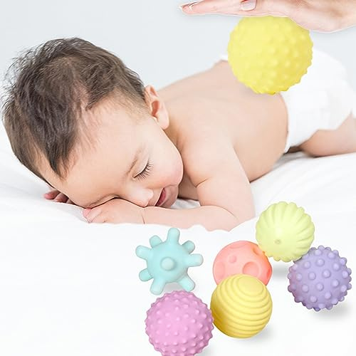 Aoaoy Pelota de Juguete con Textura, Agarre Elástico, Ejercicio de Masaje, Reconocimiento de Forma para Bebés, Niños Pequeños, Pelota con Textura Suave, 6 uds.
