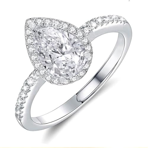Floruvia Anello Regolabile in Moissanite, Taglio a lacrima Solitario Tono Oro, Anello di promessa per Donne, Regalo di San Valentino (Regolabile)