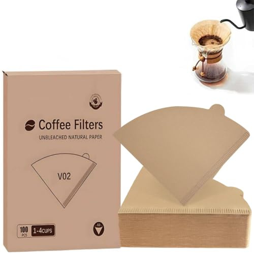 THQAE 100 Pcs caffettiera 2 tazza, Caffe Americano Misura 2, Carta da Filtri per Caffè a Cono, Caffè Filtro in Carta, Filtri Macchina Caffès Americano per Macchine da Caffettiera Tazza