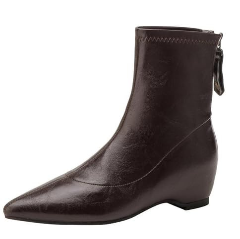 Eleganti Scarpe in Pelle con Tacco Medio e Punta Affusolata con Design con Cerniera Posteriore Ballerine Primavera-Autunno da Donna