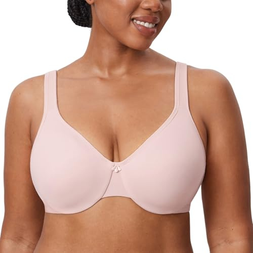 DELIMIRA Women's Minimiser Bra Plus Size Underwired Full Cup Non Padded Seamless Support T Shirt Bra Gentle Rose 38C