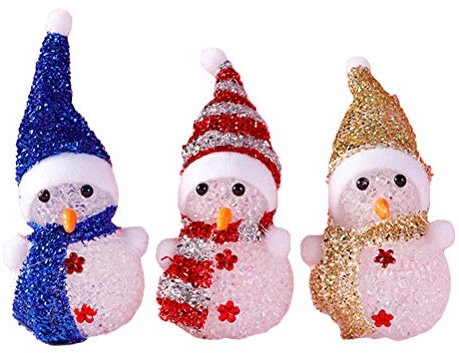 SOLUSTRE 3 Stücke LED Schneemann Figur Nachtlicht Acryl Dekofigur Weihnachtsdeko Beleuchtung Weihnachten Tischdeko Beleuchtet für Xmas Feengarten Deko