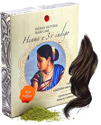 Henna y 3x índigo - Color castaño oscuro - Tinte natural para el cabello - En polvo… (200g)