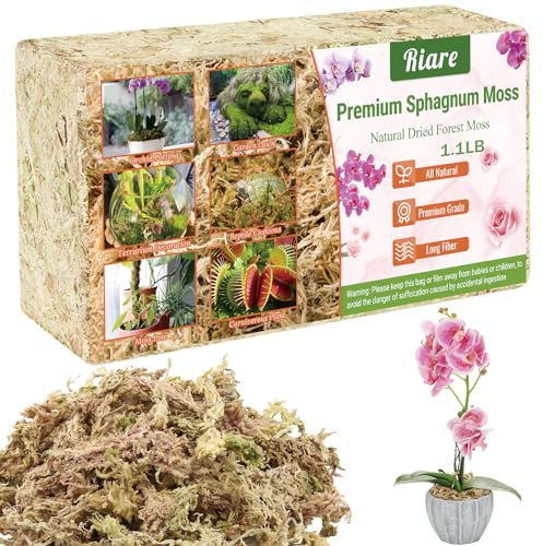 Riare 500g Sphaigne pour Plante Naturelle Compressé Sphaigne pour Orchidées Mélange pour Pot - pour la Culture de Plantes à la Maison,Fée Jardins (500g)