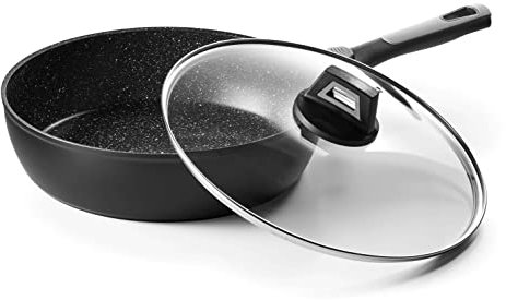 Pradel Excellence - Pierra Sauteuse 28 cm - Aluminium Forgé - Revêtement Façon Pierre - Épaisseur 2,5/4,0 mm - Manche Amovible - Compatible Tous Feux, Induction Inclus, Verre