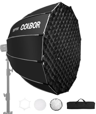 Parabolic Softbox,COLBOR BP90 90cm Professionelle Schnellinstallation Tiefe Softboxen mit Wabengitter und Doppeldiffusor für COLBOR CL220 CL330 Series COB Videoleuchte und Anderen Bowen Mount Lights