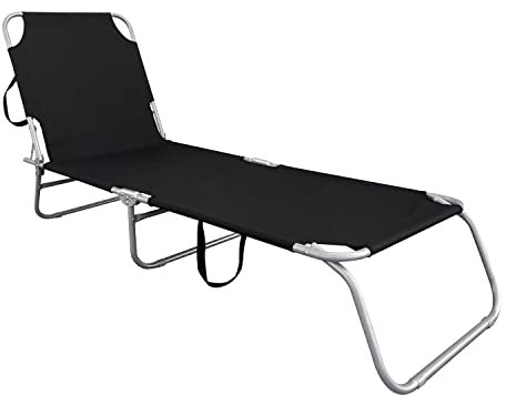 Mojawo Gartenliege Sonnenliege Relaxliege Liege 3-Bein Campingliege klappbar Schwarz mit Trageschlaufen 186x55x24cm