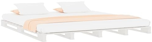 vidaXL Solid Wood Pine Bed Frame Indoor Home Guest Room Bedroom Furniture Wooden Platform Bed Base Bedstead Mattress Foundation White 140x190 cm