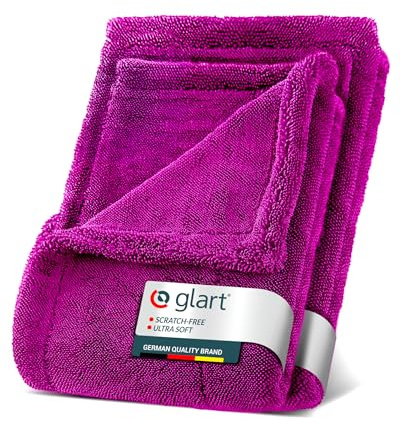 Glart 44TW68P Twist Auto Trockentuch Set, XXL 80x55 & 60x40 cm Mikrofaser | Premium-Tücher, großes Trockentuch, kratzerfreies Trocknen, vor/nach Autopolitur, mit Felgenbürste, für Auto & Motorrad