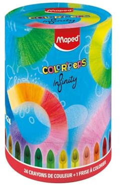 Maped – Bote de 24 lápices Infinity + friso para colorear – 24 lápices de colores innovadores 100% mina, autoafluente, duradero – Elegido producto del año 2024
