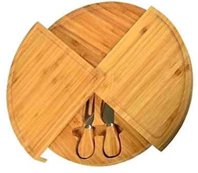 Eatbuy Tagliere per formaggi in bambù con 2 scomparti nascosti per coltelli, vassoio da portata per pane, frutta, snack