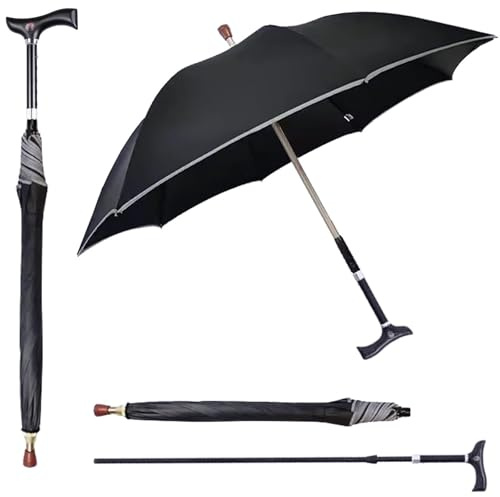 Wzmazingly Separable Paraguas Muletas, Altura Ajustable 87-95cm Paraguas De Bastón, A Prueba De Viento Fuerte Bastón Paraguas Para Hombres Mujeres Familia(Black)