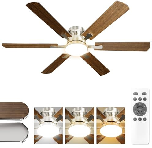 Airwit 132 cm Large Ceiling Fan with Light Double Sided Blade, Silent Ceiling Fan with Remote Control and Reversible DC Motor, Ceiling Fan Lamp for Bedroom Living Room, 6 Speeds