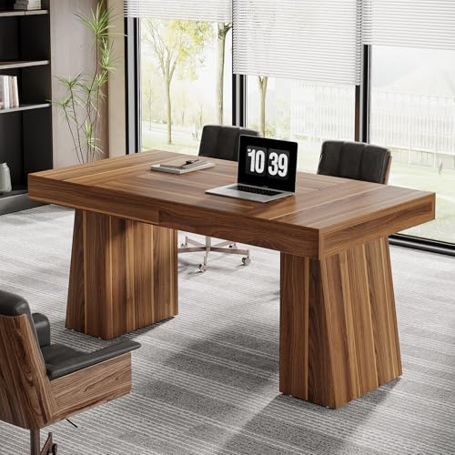 Tribesigns Escritorio 140 cm, Casa Escritorio Moderno para Oficina, Escritorio de Madera para Computadora, Escritorio para Estación de Trabajo Comercial, Mesa Pequeña para Conferencias, Marrón