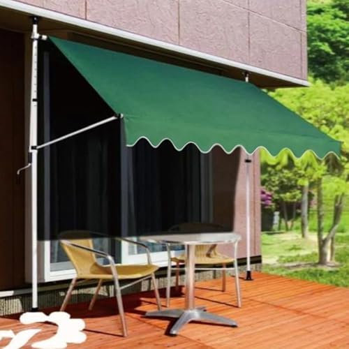 Baldacchino Telescopico, Tenda da Esterno con Morsetto Retrattile e Regolabile con Manovella, Tenda da Sole per Finestra da Giardino, Patio, Balcone, Telaio Verde+Bianco, 350 cm/138 Pollici
